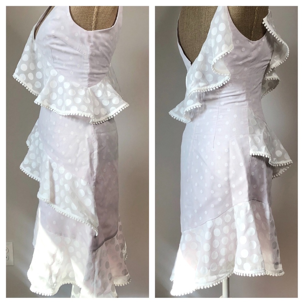Keepsake See You Now Ivory Polka Dot Asymmetrical Ruffle Dress XS - Picture 3 of 16